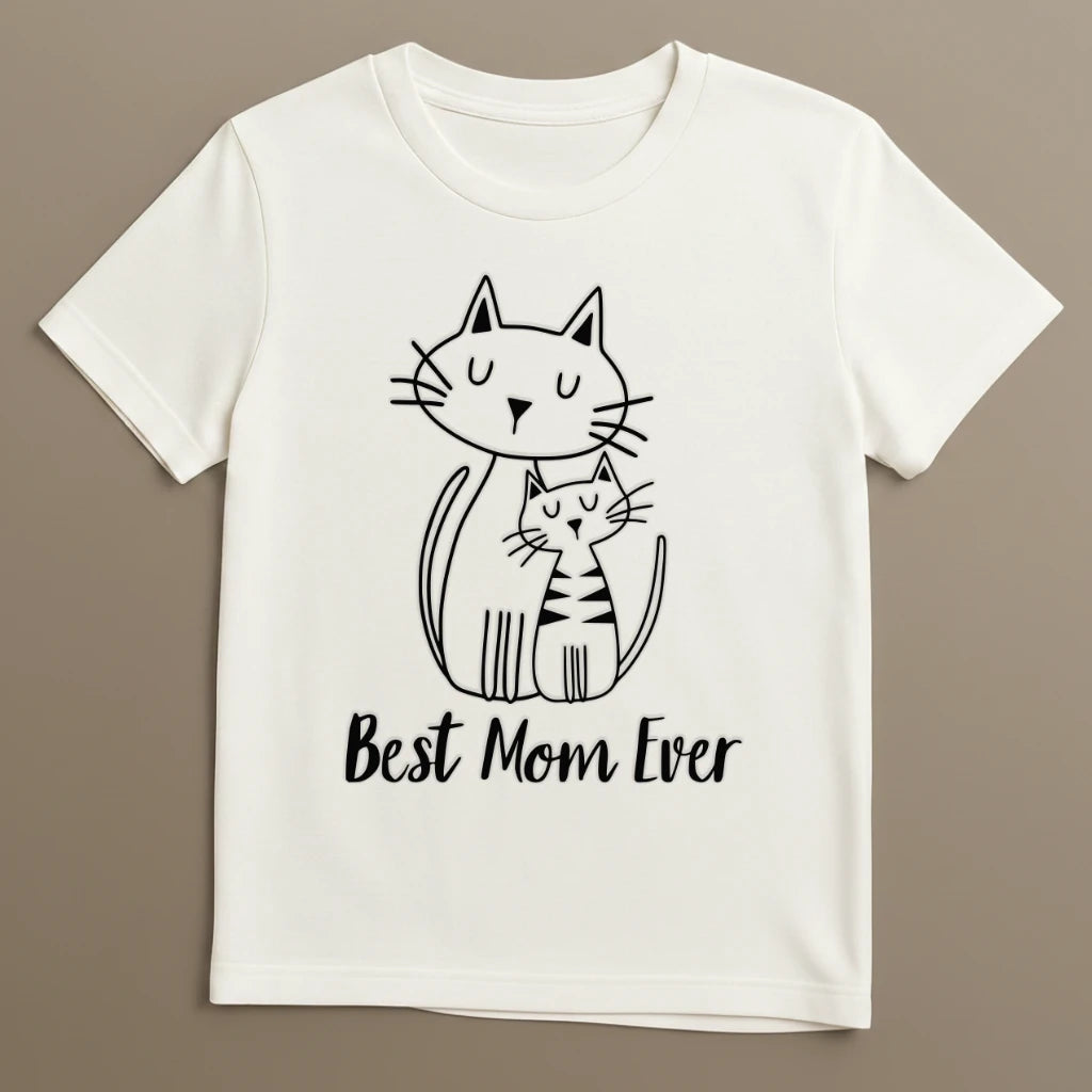 Weißes Katzen T-Shirt mit Best Cat Mom Ever Design flach ausgelegt
