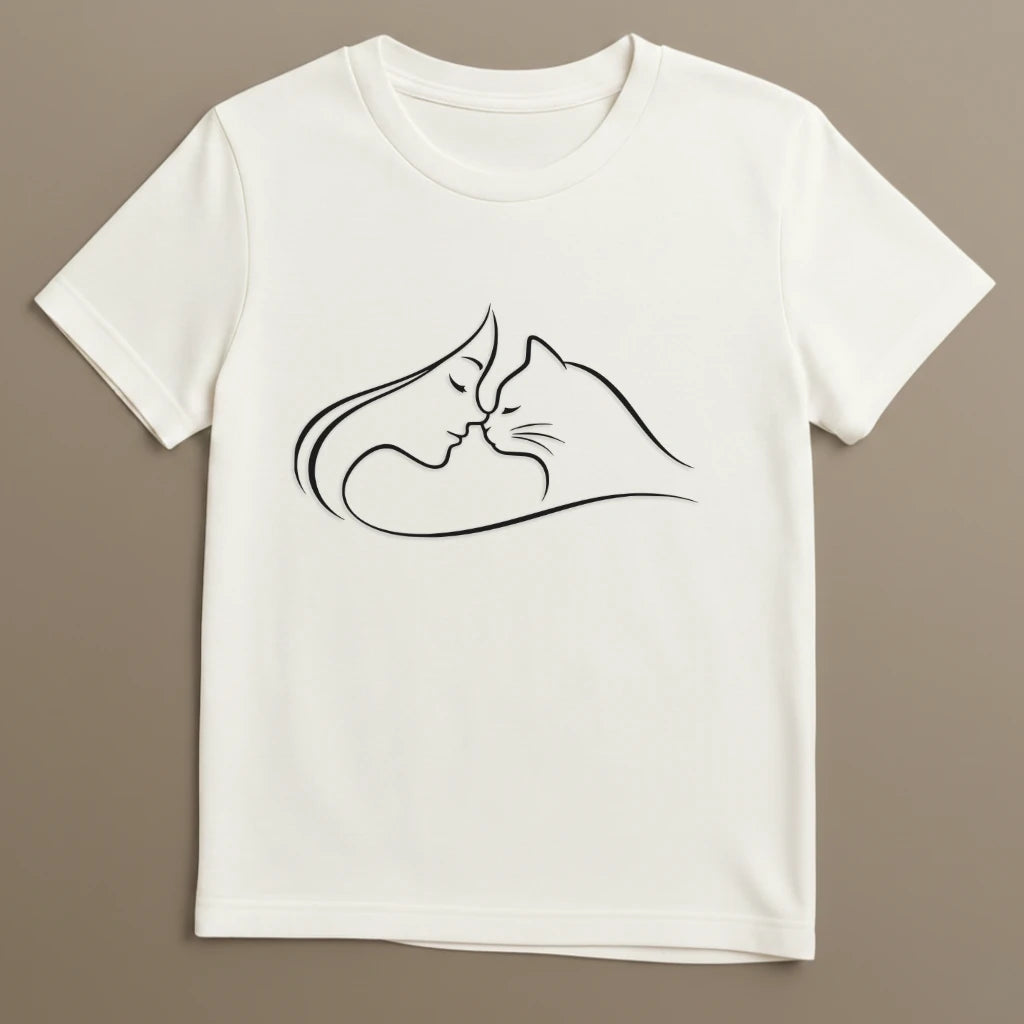 Weißes T-Shirt mit harmonischem Katzen Design ruhig und ausgewogen