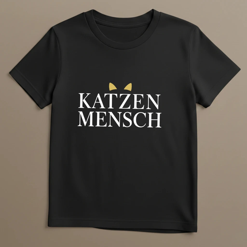 Schwarzes Katzen T-Shirt mit Katzenmensch Aufdruck als Flatlay
