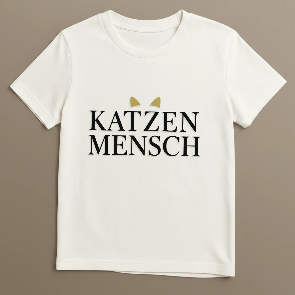 Weißes Katzen T-Shirt mit Katzenmensch Design flach ausgelegt