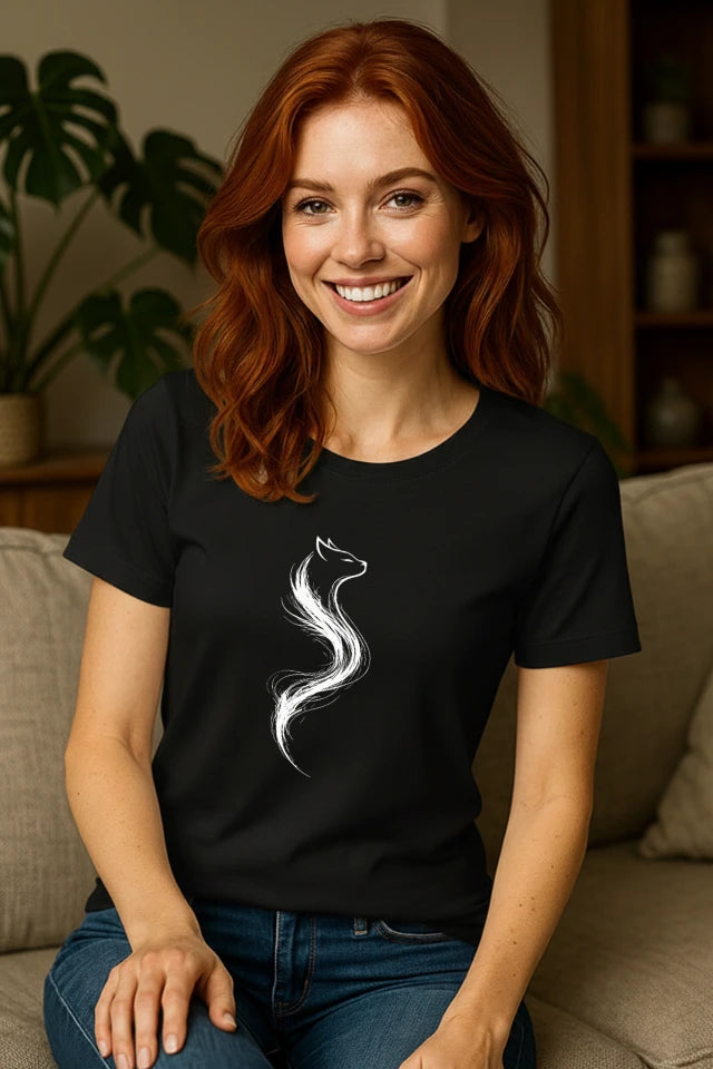 Minimalistisches, schwarzes Katzen T-Shirt im Alltag kombiniert mit modernem Outfit ruhiger Stil